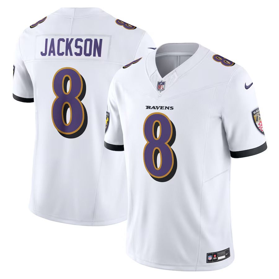 Men Baltimore Ravens 8 Lamar Jackson Nike White Vapor F.U.S.E. Limited NFL Jersey
